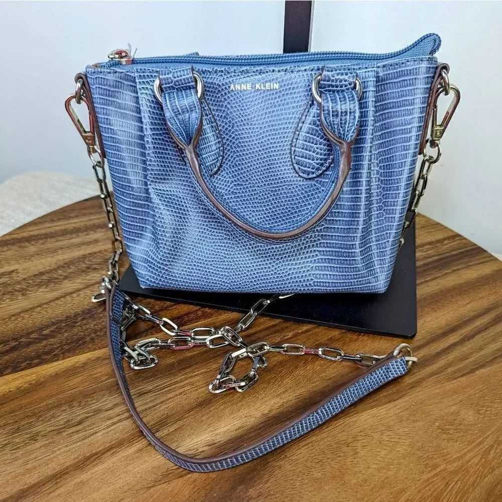 Anne Klein Women's Slate Lizard-Embossed Mini Convertible Satchel - Picture 3 of 14